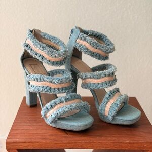 Not Rated Blue and Beige Frayed Heels